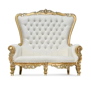 Queen Loveseat Throne - Gold/White